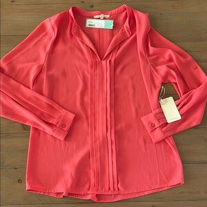 41 Hawthorn Pink Relaxed Buttoned Blouse with Mandarin Collar